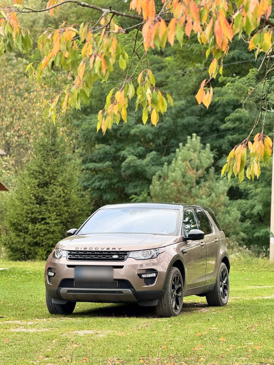 Коричневий Land Rover Discovery Sport учасника клубу під осіннім деревом